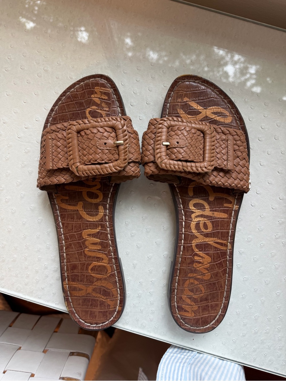 Sam Edelman Braided Buckle Slide Sandals in Brown